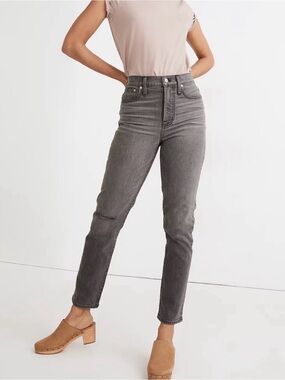 Madewell Washed Black Denim Crop Jeans- High Rise- Straight Leg- 25P- MSRP $128